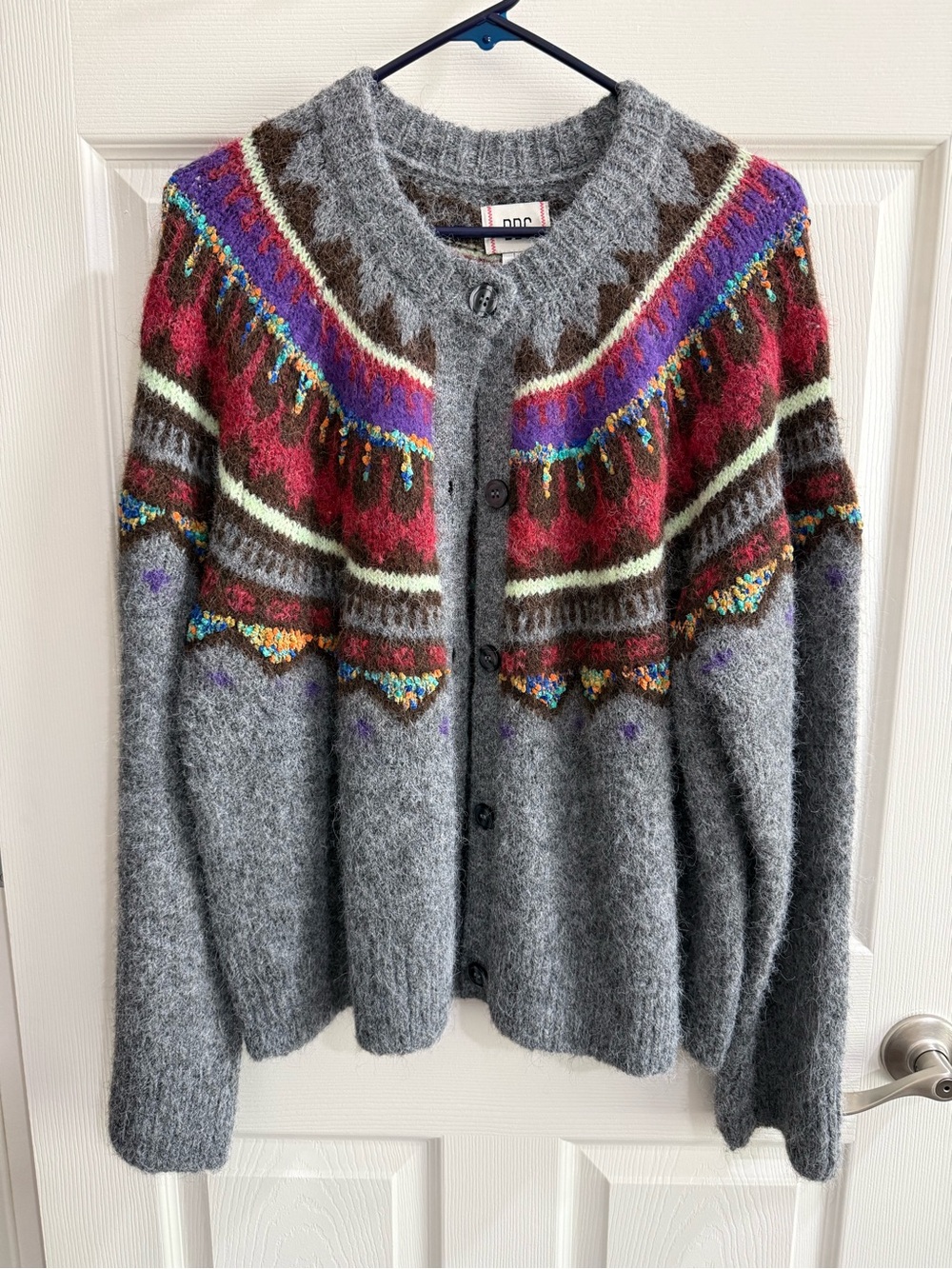 Urban Outfitters Gray Cardigan with Multicolor Fair Isle Yoke